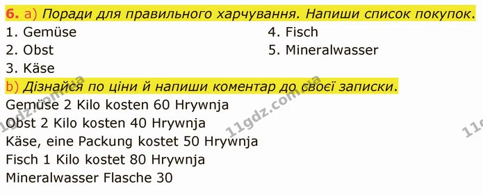 6. a) Поради для правильного харчування. Напиши список покупок. — ГДЗ Німецька мова 3 клас Сотникова
