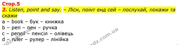 2. Listen, point and say. – Лісн, поінт енд сей – послухай, покажи та скажи — ГДЗ Англійська мова 2 клас Мітчелл