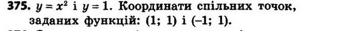 375. Побудуйте графіки функцій y = x2 і y = 1 та знайдіть координати їхніх спільних точок. — ГДЗ Алгебра 8 клас Мерзляк, Полонський 2021