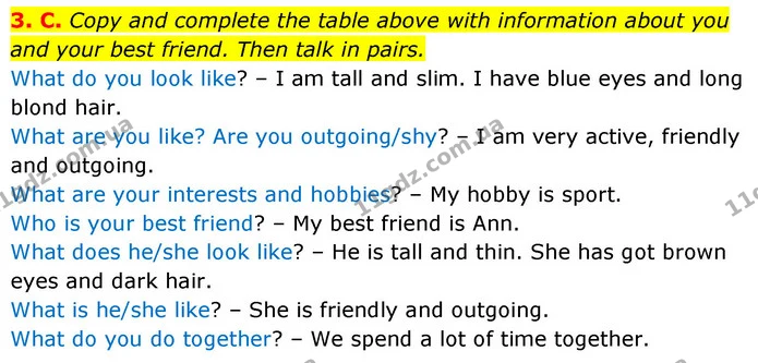 3. C. Copy and complete the table above with information about you and your best friend. Then talk in pairs. — ГДЗ Англійська мова 6 клас Мітчелл