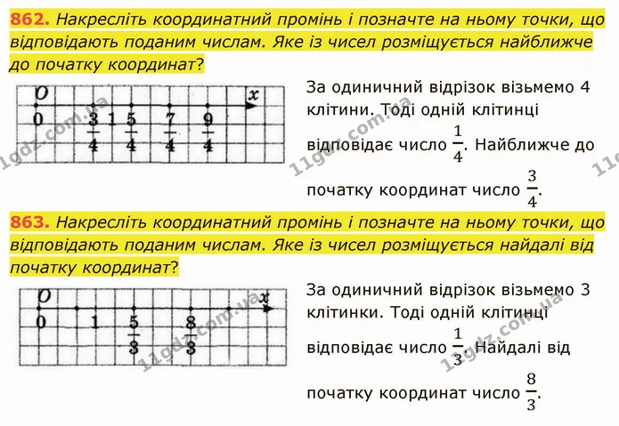 862. Накресліть координатний промінь і позначте на ньому точки, що відповідають поданим числам. Яке із чисел розміщується найближче до — ГДЗ Математика 5 клас Тарасенкова 2022