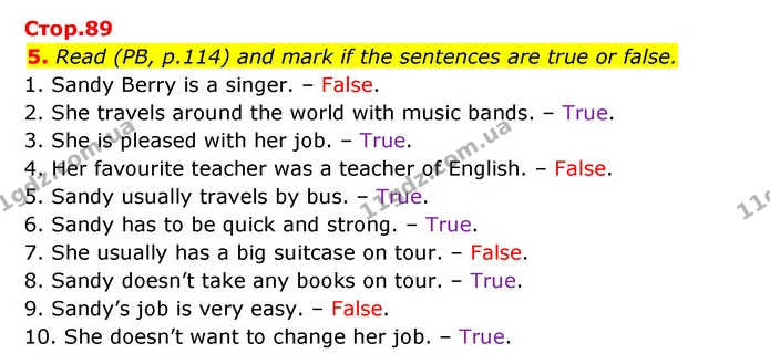 5. Read (PB, p.114) and mark if the sentences are true or false. — ГДЗ Робочий зошит Англійська мова 5 клас Косован (Дж. Коста)