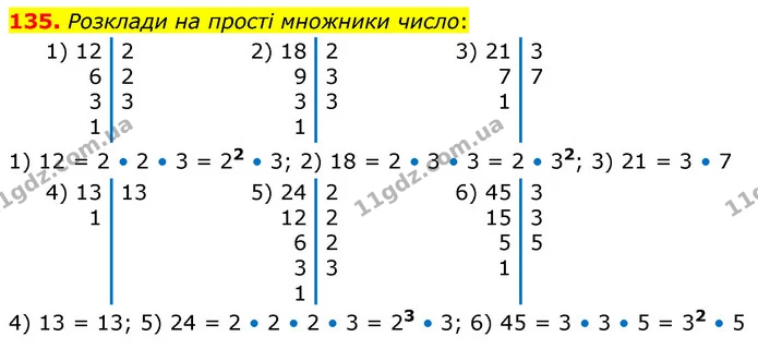 135. Розклади на прості множники число: — ГДЗ Математика 6 клас Істер 2023 1-2 ч.