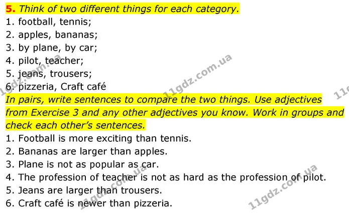 5. Think of two different things for each category. — ГДЗ Англійська мова 6 клас Коста (Prepare 6)
