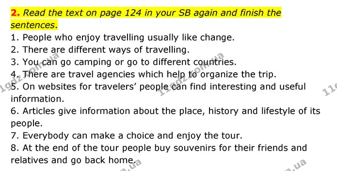 2. Read the text on page 124 in your SB again and finish the sentences. — ГДЗ Робочий зошит Англійська мова 5 клас Карпюк