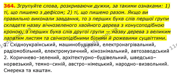 364. Згрупуйте слова, розкриваючи дужки, за такими ознаками: 1) ті, що пишемо з дефісом; 2) ті, що пишемо разом. Якщо ви правильно — ГДЗ Українська мова 6 клас Голуб 2023
