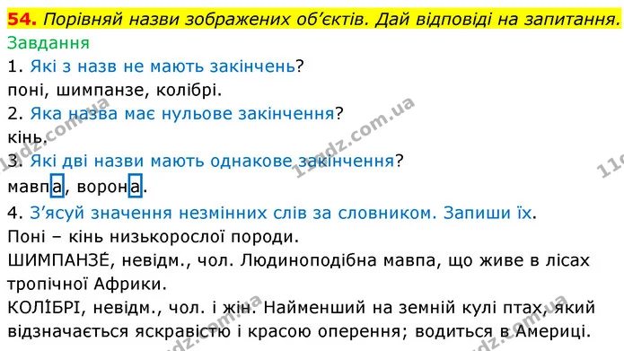 54. Порівняй назви зображених об’єктів. Дай відповіді на запитання. — ГДЗ Українська мова 6 клас Онатій