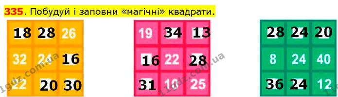335. Побудуй і заповни «магічні» квадрати. — ГДЗ Математика 3 клас Козак 1-2 ч.