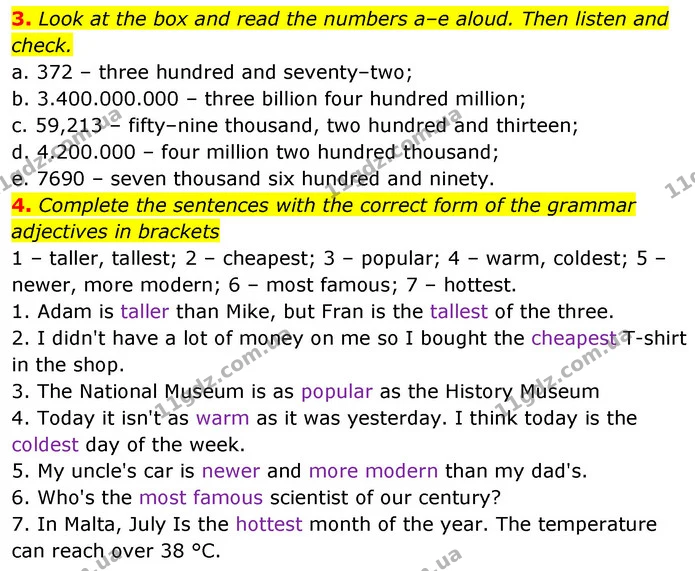 3. Look at the box and read the numbers a–e aloud. Then listen and check. — ГДЗ Англійська мова 6 клас Мітчелл