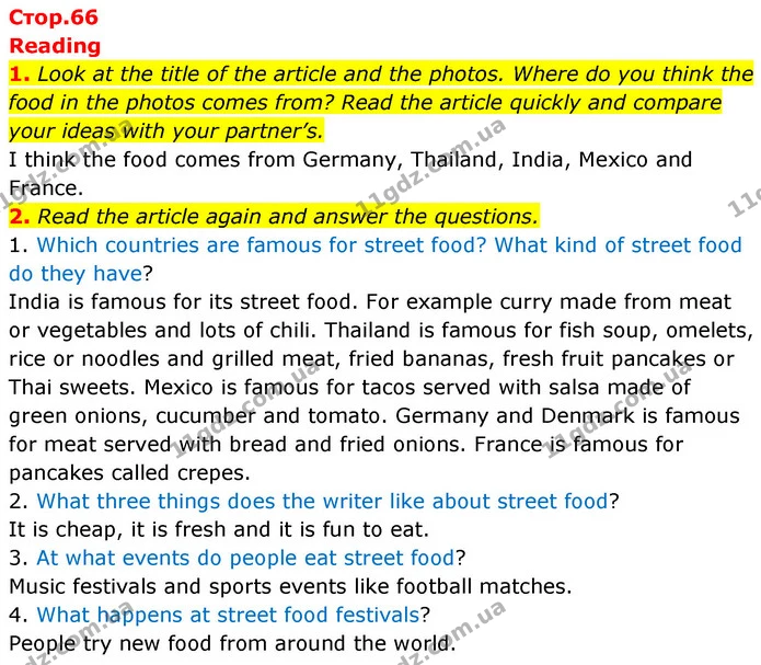 1. Look at the title of the article and the photos. Where do you think the food in the photos comes from? Read the article quickly and — ГДЗ Англійська мова 6 клас Коста (Prepare 6)