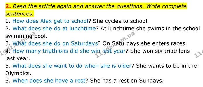 2. Read the article again and answer the questions. Write complete sentences. — ГДЗ робочий зошит Англійська мова 6 клас Prepare