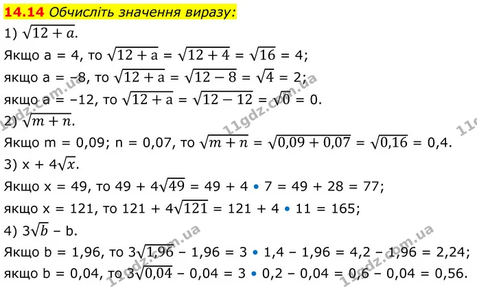 14.14 Обчисліть значення виразу: — ГДЗ Алгебра 8 клас Істер