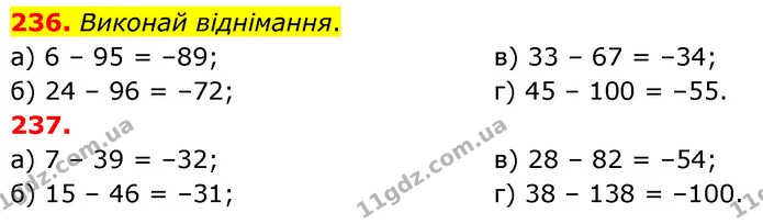 236. Виконай віднімання. — ГДЗ Математика 6 клас Бевз 1-2 ч.