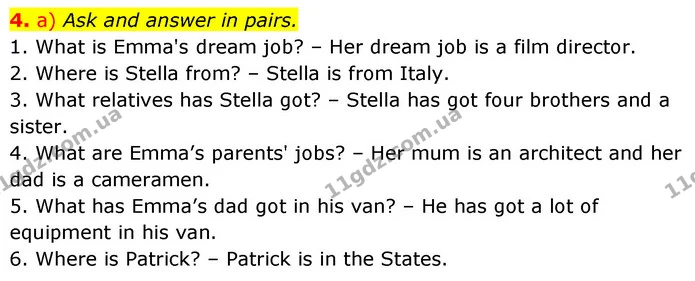 4. a) Ask and answer in pairs. — ГДЗ Англійська мова 6 клас Карпюк 2023