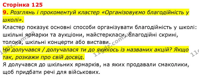 9. Розглянь і прокоментуй кластер «Організовуємо благодійність у школі». — ГДЗ Етика 6 клас Давидюк