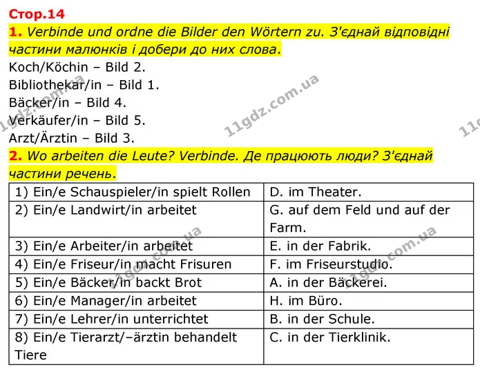 1. Verbinde und ordne die Bilder den Wörtern zu. З'єднай відповідні частини малюнків і добери до них слова. — ГДЗ Робочий зошит Німецька мова 6 клас Гоголєва