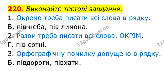 220. Виконайте тестові завдання. — ГДЗ Українська мова 6 клас Заболотний 2023
