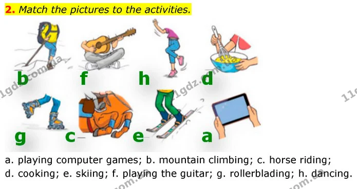 2. Match the pictures to the activities. — ГДЗ Англійська мова 6 клас Карпюк 2023