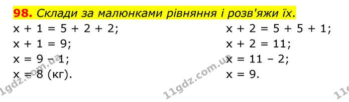 98. Склади за малюнками рівняння і розв'яжи їх. — ГДЗ Математика 4 клас Бевз 1 та 2 частини