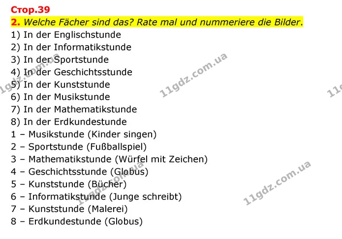 2. Welche Fächer sind das? Rate mal und nummeriere die Bilder. — ГДЗ Німецька мова 6 клас Сотникова 2 рік (2023)