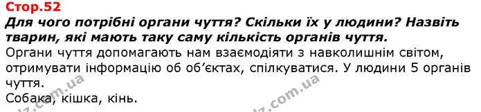 Для чого потрібні органи чуття? Скільки їх у людини? Назвіть тварин, які мають таку саму кількість органів чуття. — ГДЗ Я досліджую світ 1 клас Гільберг