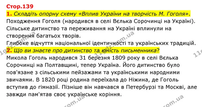 1. Складіть опорну схему «Вплив України на творчість М. Гоголя». — ГДЗ Зарубіжна література 6 клас Волощук