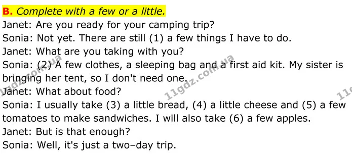 B. Complete with a few or a little. — ГДЗ граматика Англійська мова 7 клас Мітчелл