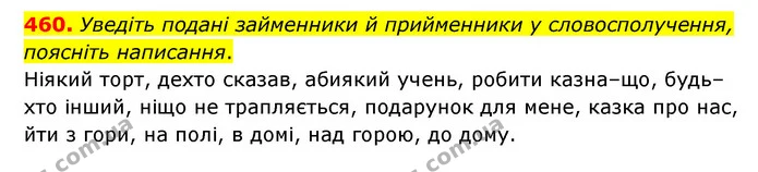 460. Уведіть подані займенники й прийменники у словосполучення, поясніть написання. — ГДЗ Українська мова 6 клас Голуб 2023