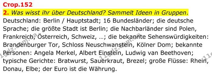 2. Was wisst ihr über Deutschland? Sammelt Ideen in Gruppen. — ГДЗ Німецька мова 8 клас Сотникова (2025) 4 рік