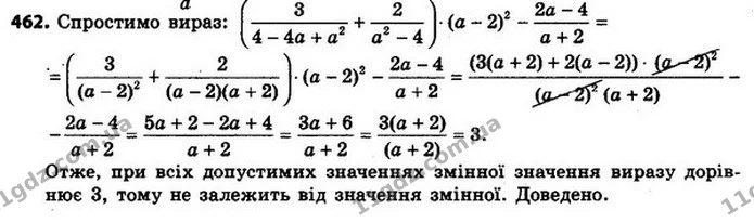 462. Доведіть, що при всіх допустимих значеннях змінної значення виразу не залежить від значення a. — ГДЗ Алгебра 8 клас Мерзляк, Полонський 2021