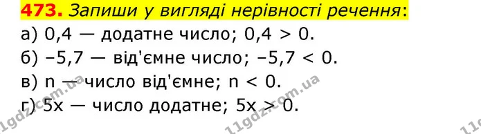 473. Запиши у вигляді нерівності речення: — ГДЗ Математика 6 клас Бевз 1-2 ч.