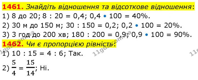 1461. Знайдіть відношення та відсоткове відношення: — ГДЗ Математика 6 клас Кравчук 2023
