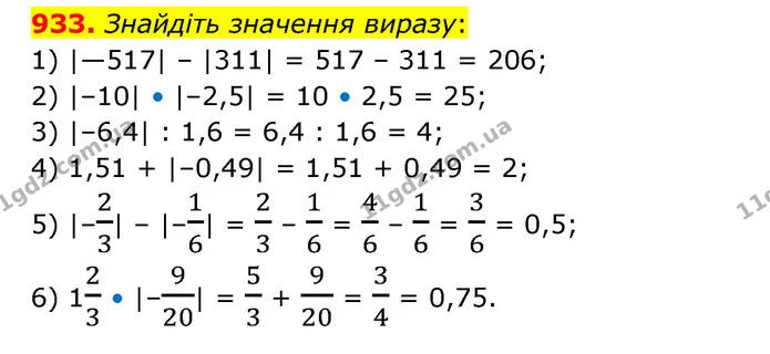 933. Знайдіть значення виразу: — ГДЗ Математика 6 клас Кравчук 2023