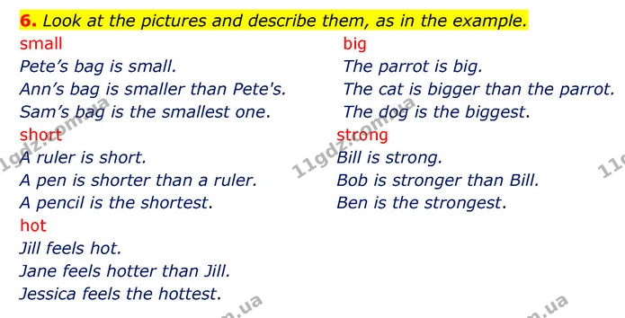 6. Look at the pictures and describe them, as in the example. — ГДЗ Зошит з граматики Англійська мова 5 клас Карпюк 2022