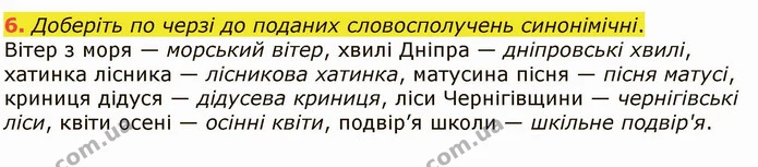 6. Доберіть по черзі до поданих словосполучень синонімічні. — ГДЗ Українська мова 6 клас Заболотний 2019