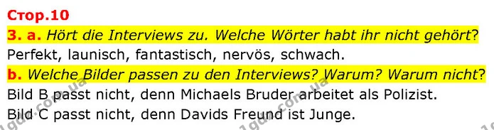 3. a. Hört die Interviews zu. Welche Wörter habt ihr nicht gehört? — ГДЗ Німецька мова 7 клас Басай