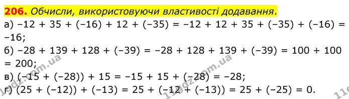 206. Обчисли, використовуючи властивості додавання. — ГДЗ Математика 6 клас Бевз 1-2 ч.