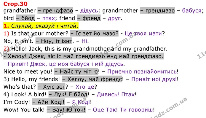 1. Слухай, вказуй і читай. — ГДЗ Англійська мова 2 клас Мітчелл