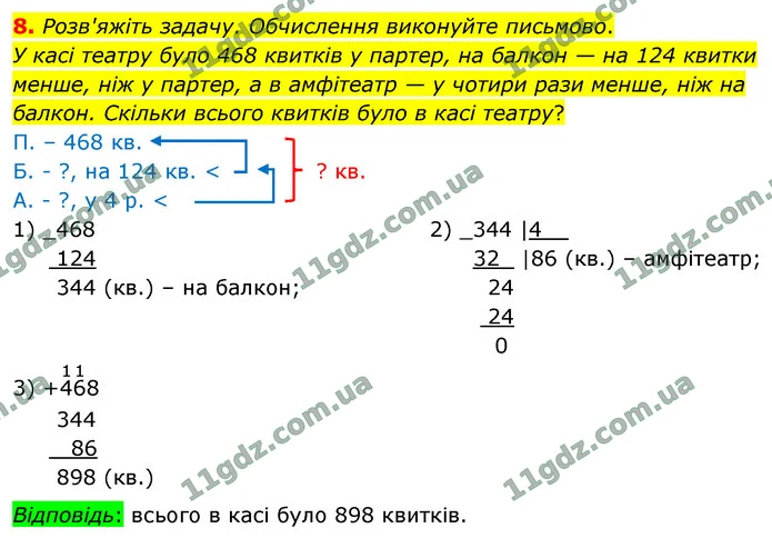 8. Розв'яжіть задачу. Обчислення виконуйте письмово. — ГДЗ Математика 4 клас Логачевська 1-2 ч. 2021