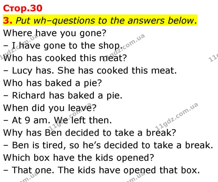 3. Put wh–questions to the answers below. — ГДЗ зошит grammar Англійська мова 7 клас Карпюк