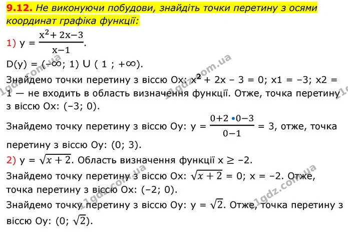 9.12. Не виконуючи побудови, знайдіть точки перетину з осями — ГДЗ Алгебра 9 клас Істер