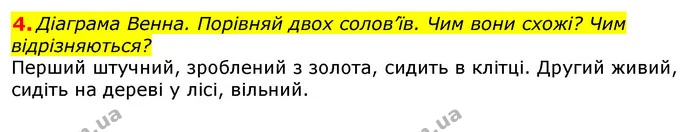 4. Діаграма Венна. Порівняй двох солов’їв. Чим вони схожі? Чим відрізняються? — ГДЗ Українська мова 2 клас Большакова 1 ч. - 2 ч.