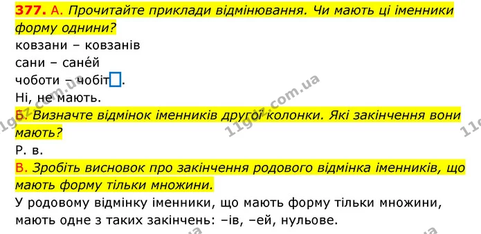 377. А. Прочитайте приклади відмінювання. Чи мають ці іменники — ГДЗ Українська мова 6 клас Заболотний 2023