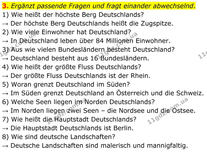 3. Ergänzt passende Fragen und fragt einander abwechselnd. — ГДЗ Німецька мова 8 клас Сотникова (2025) 4 рік