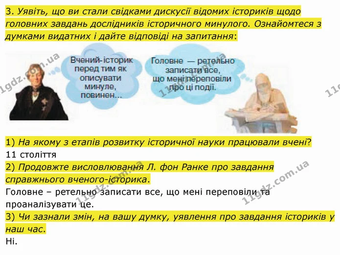 3. Уявіть, що ви стали свідками дискусії відомих істориків щодо головних завдань дослідників історичного минулого. Ознайомтеся з — ГДЗ Вступ до історії України 5 клас Щупак