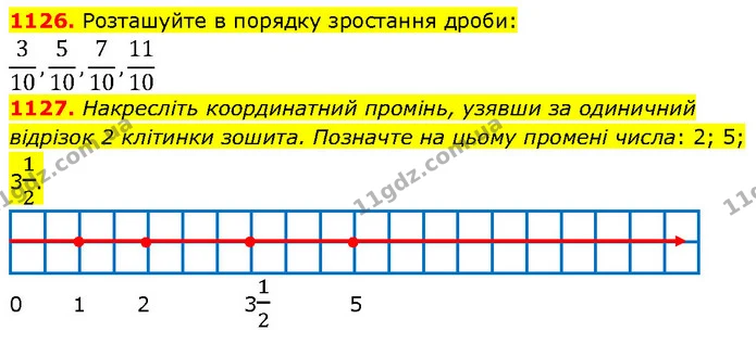 1126. Розташуйте в порядку зростання дроби: — ГДЗ Математика 5 клас Кравчук