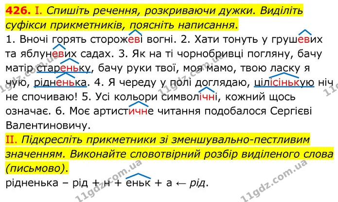 426. І. Спишіть речення, розкриваючи дужки. Виділіть суфікси прикметників, поясніть написання. — ГДЗ Українська мова 6 клас Заболотний 2020