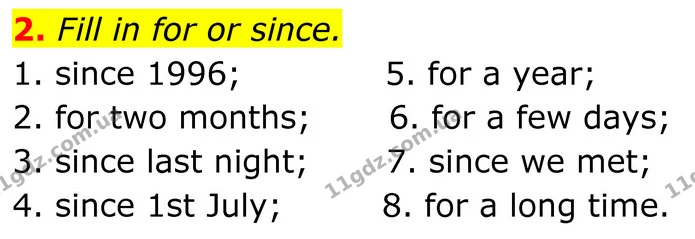 2. Fill in for or since. — ГДЗ Англійська мова 8 клас Карпюк 2025