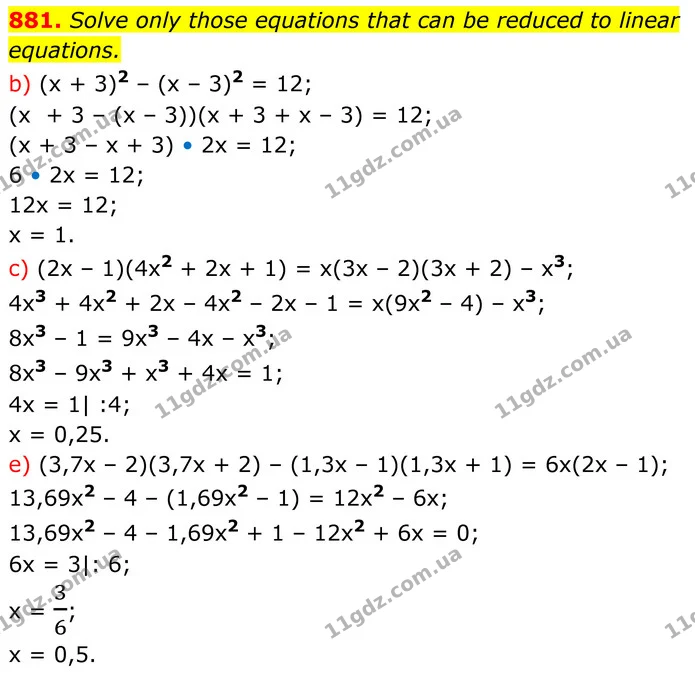 881. Solve only those equations that can be reduced to linear equations. — ГДЗ Алгебра 7 клас Бевз