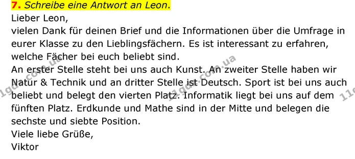7. Schreibe eine Antwort an Leon. — ГДЗ Німецька мова 6 клас Сотникова 2 рік (2023)